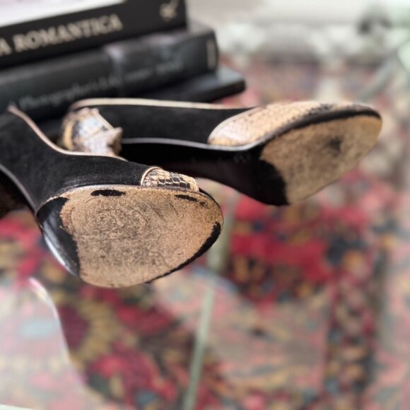 Marc by Marc Jacobs Peep‎ Toe Heels Black Suede SnakeSkin Print Sz EU 38 US 7.5 - Picture 9 of 12